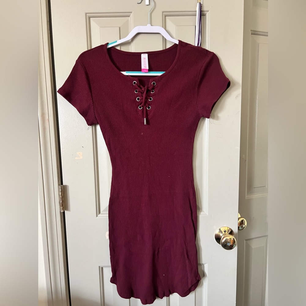 Red tie body con dress